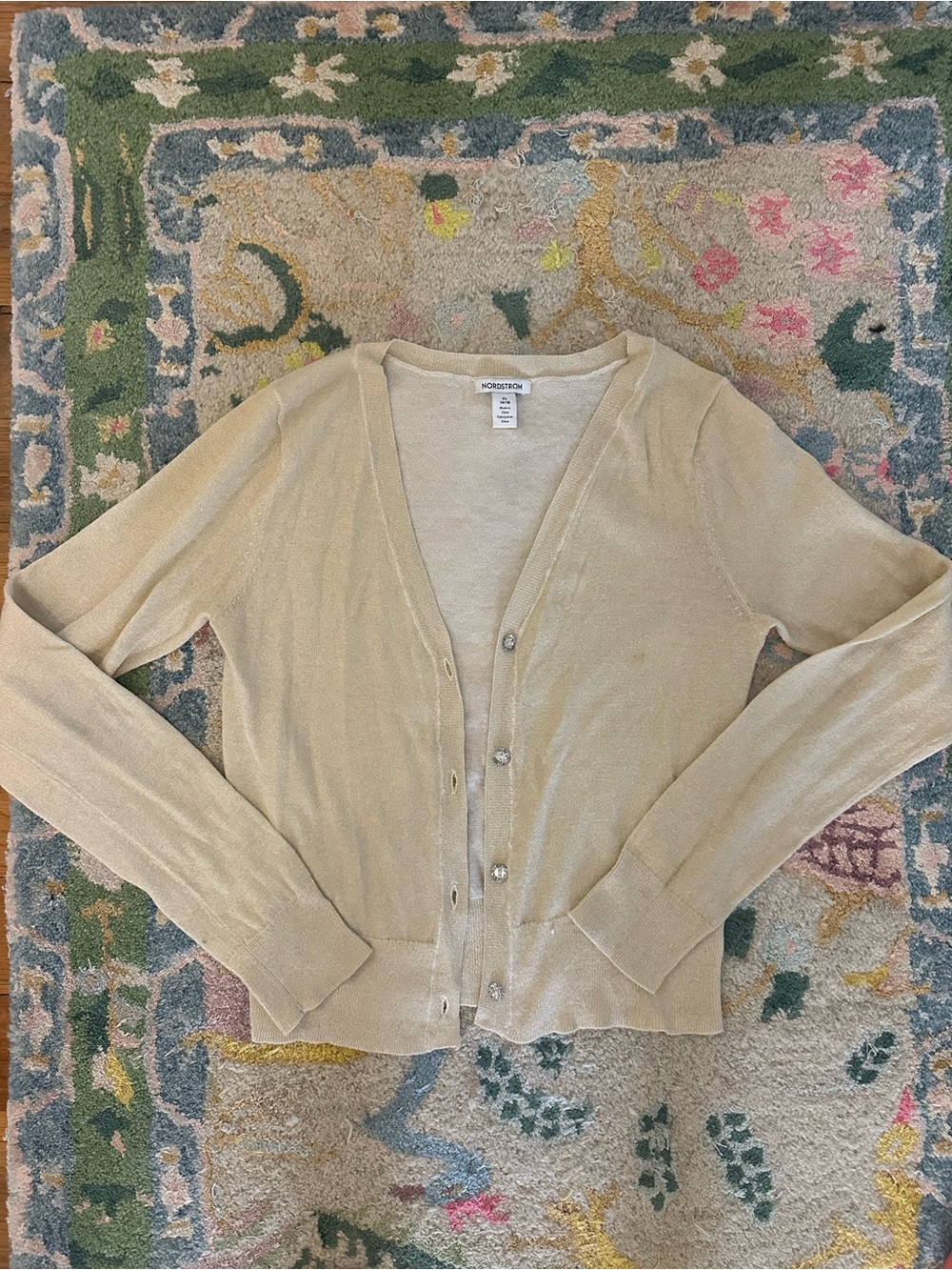 Nordstrom Girls cardigan size 14/16 Light Beige V-Neck Button Front Cardigan